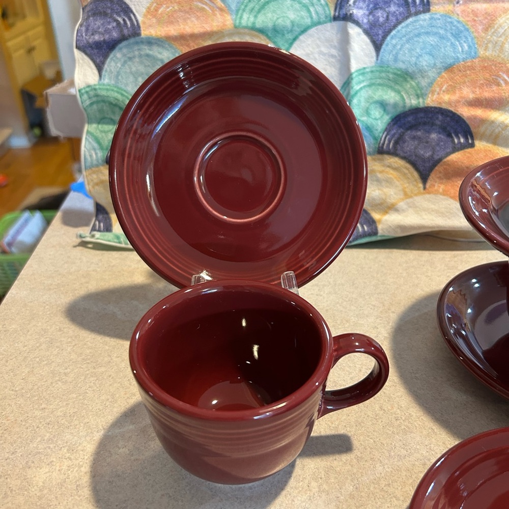 Lot of 4 FiestaWare CINNABAR Coffee/Tea Cup & Saucer HLC USA Retired Color